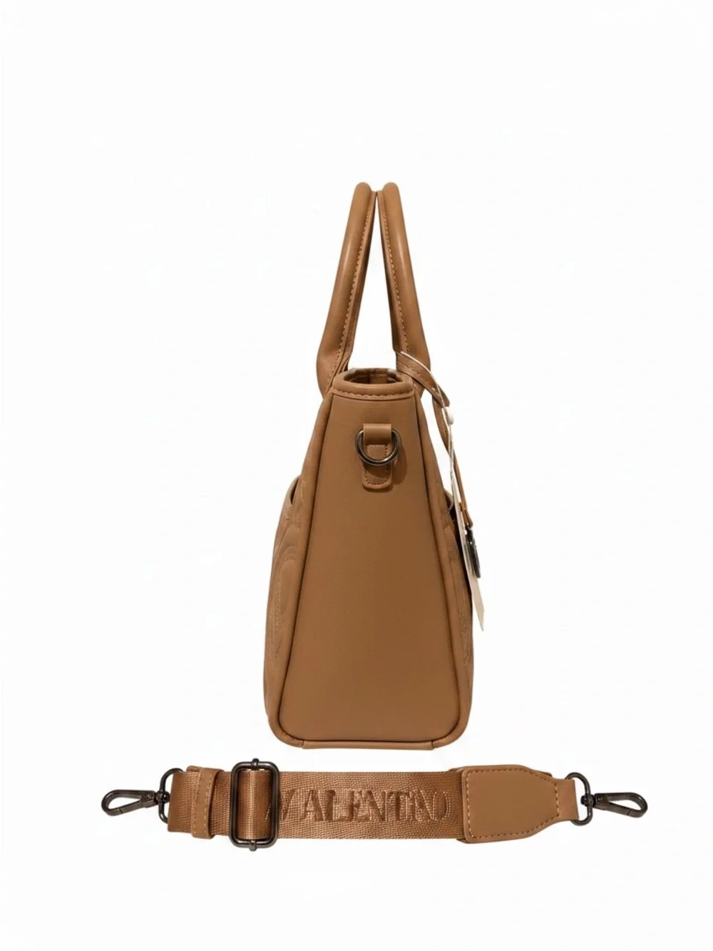 Valentino Orlandi Cognac Quilted Tote with Detachable Strap & Coin Pouch